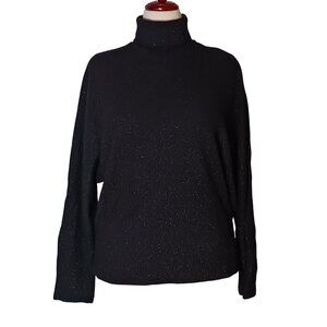 NEW OGL Black Sparkle Dolman Sleeve Waffle Knit Turtleneck Brami Sweater Size XL